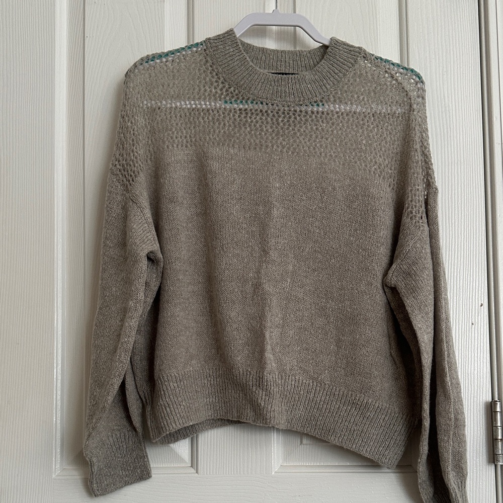 Elegant Taupe Sweater with Mesh Detailing